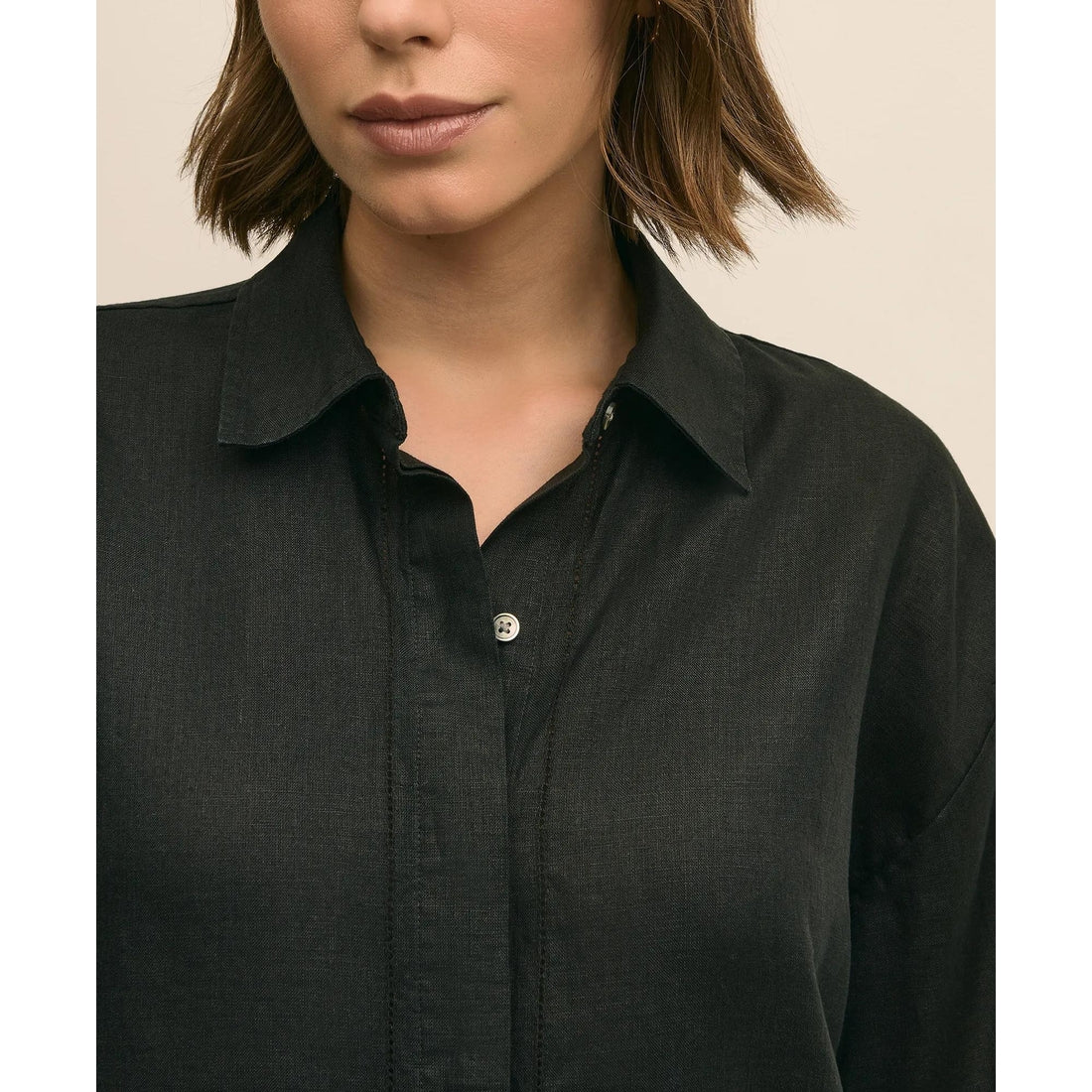 Linen Relaxed Bell-Sleeve Cropped Shirt