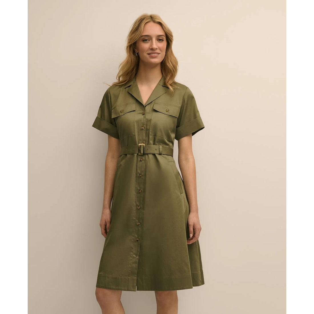 Supima Cotton Belted Safari Shirt Dress