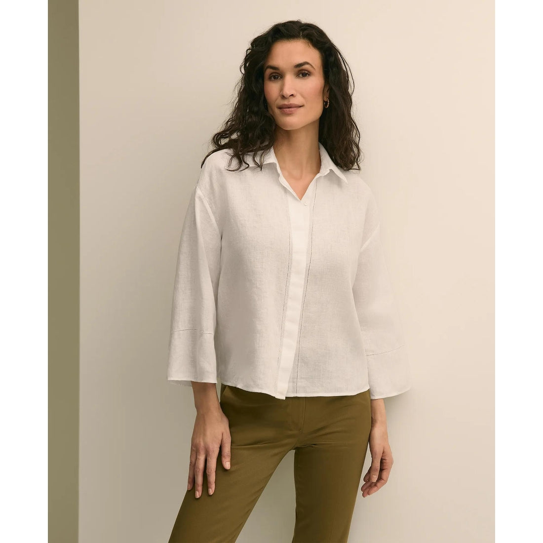 Linen Relaxed Bell-Sleeve Cropped Shirt