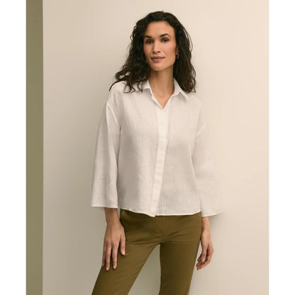 Linen Relaxed Bell-Sleeve Cropped Shirt