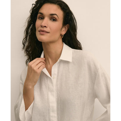 Linen Relaxed Bell-Sleeve Cropped Shirt