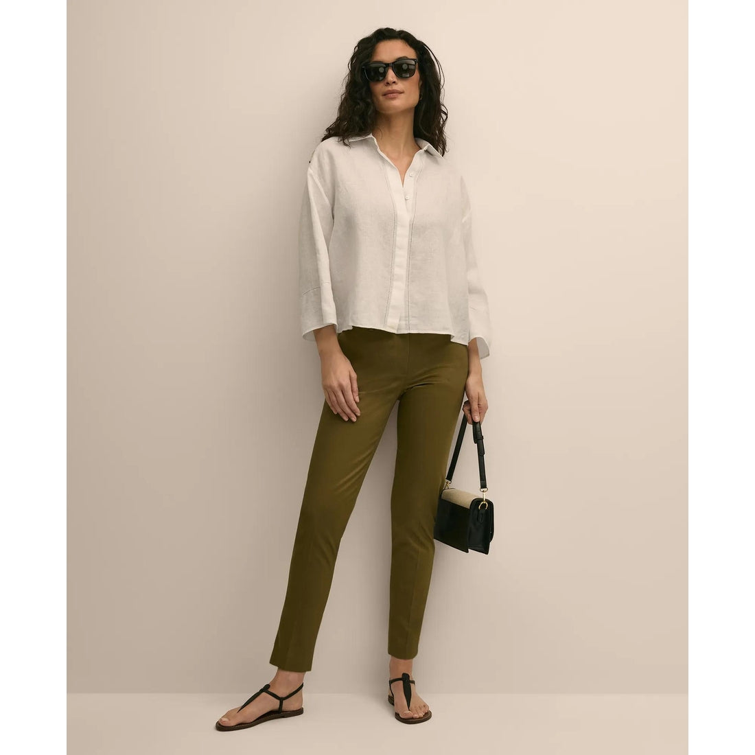 Linen Relaxed Bell-Sleeve Cropped Shirt