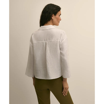 Linen Relaxed Bell-Sleeve Cropped Shirt