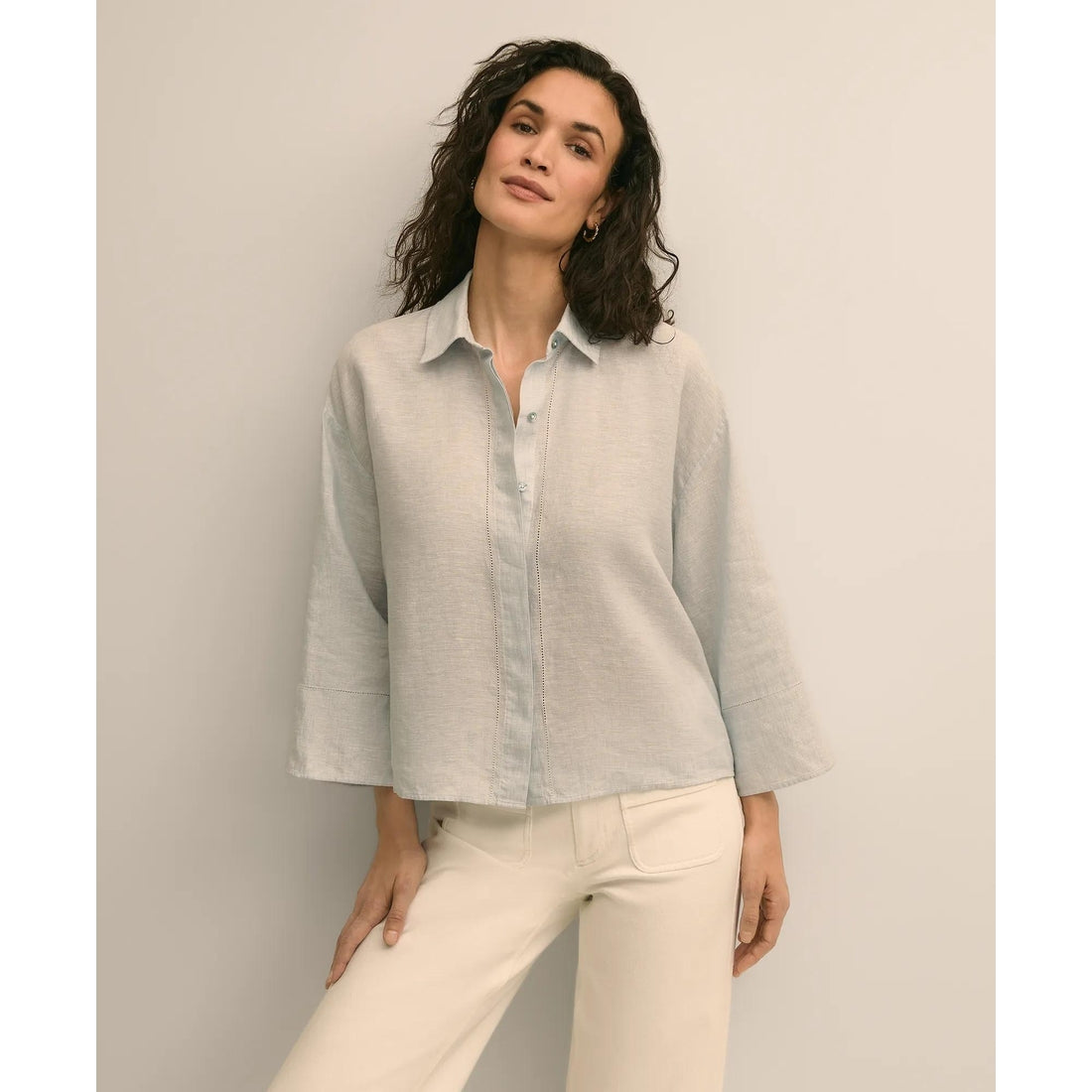 Linen Relaxed Bell-Sleeve Cropped Shirt