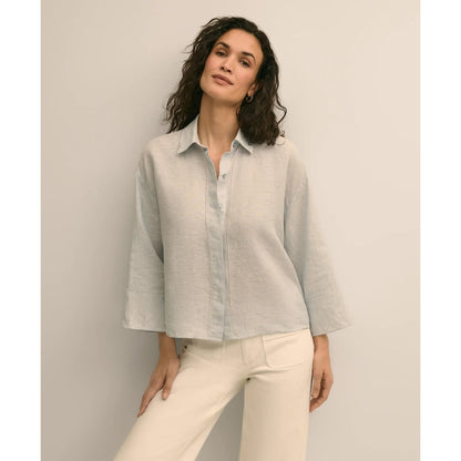 Linen Relaxed Bell-Sleeve Cropped Shirt