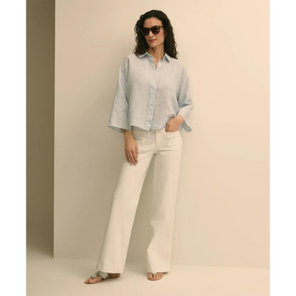 Linen Relaxed Bell-Sleeve Cropped Shirt