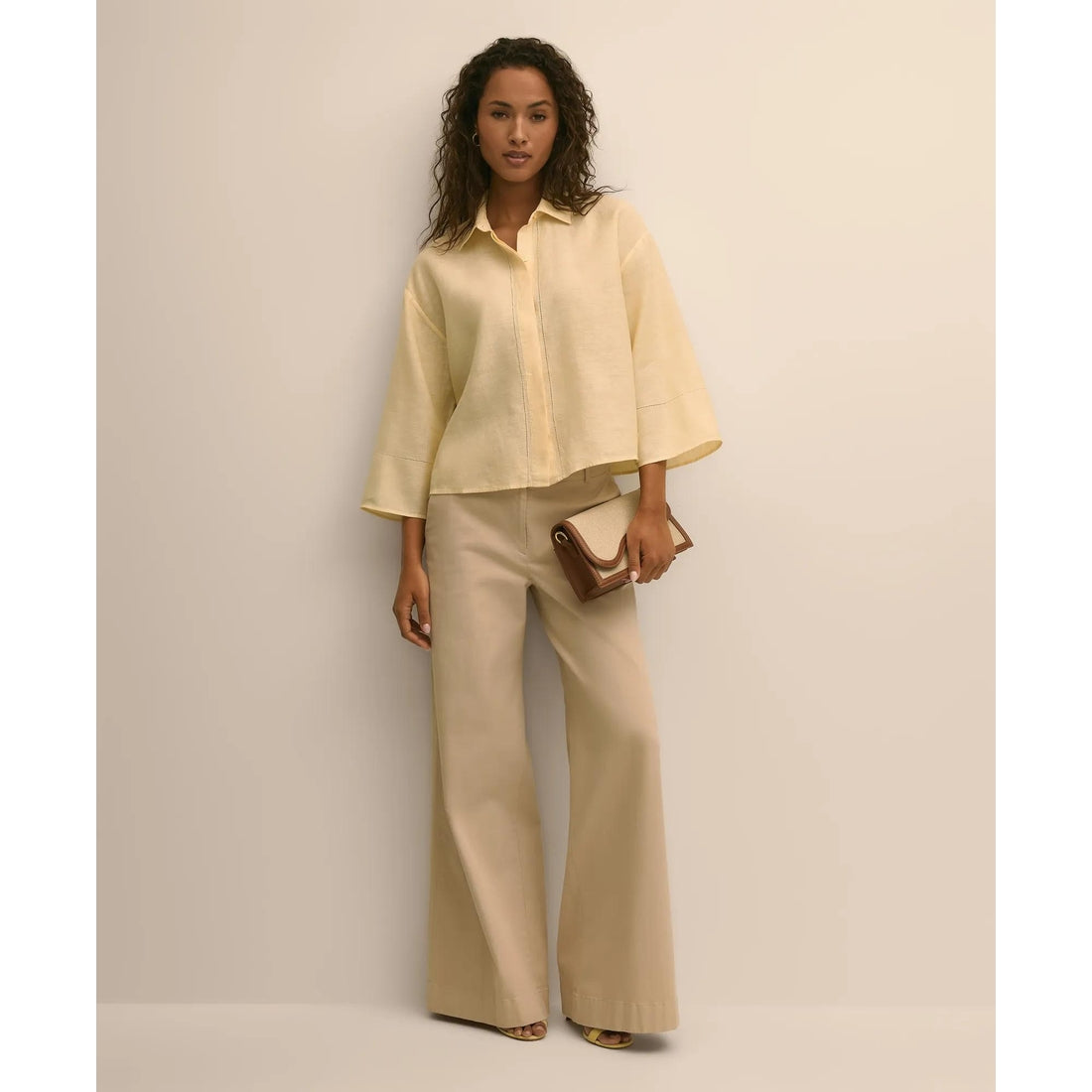 Linen Relaxed Bell-Sleeve Cropped Shirt