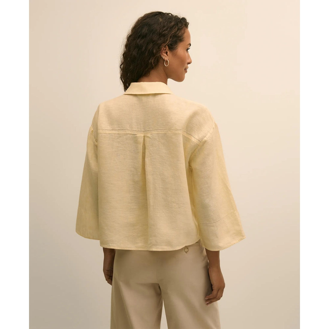 Linen Relaxed Bell-Sleeve Cropped Shirt