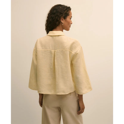 Linen Relaxed Bell-Sleeve Cropped Shirt