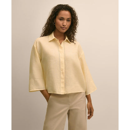 Linen Relaxed Bell-Sleeve Cropped Shirt
