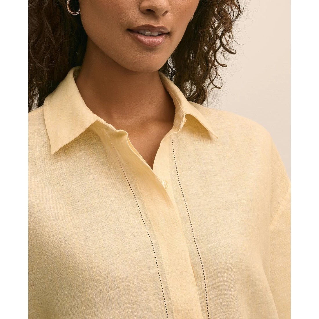 Linen Relaxed Bell-Sleeve Cropped Shirt