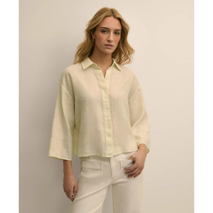 Linen Relaxed Bell-Sleeve Cropped Shirt