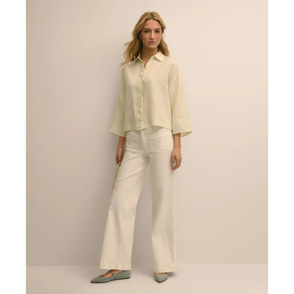 Linen Relaxed Bell-Sleeve Cropped Shirt