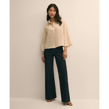 Linen Relaxed Bell-Sleeve Cropped Shirt