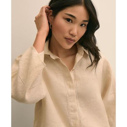 Linen Relaxed Bell-Sleeve Cropped Shirt