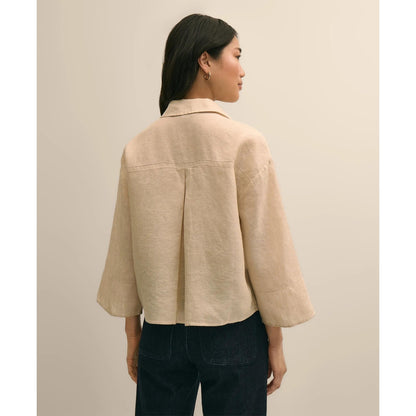 Linen Relaxed Bell-Sleeve Cropped Shirt