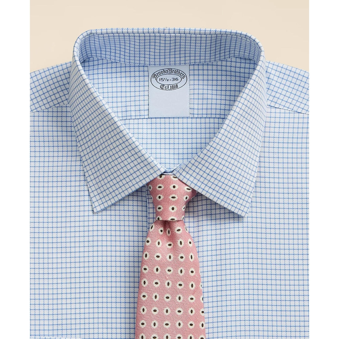 Stretch Supima Cotton Non-Iron Royal Oxford Ainsley Collar, Grid Check Dress Shirt