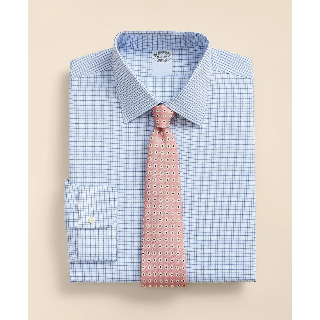 Stretch Supima Cotton Non-Iron Royal Oxford Ainsley Collar, Grid Check Dress Shirt