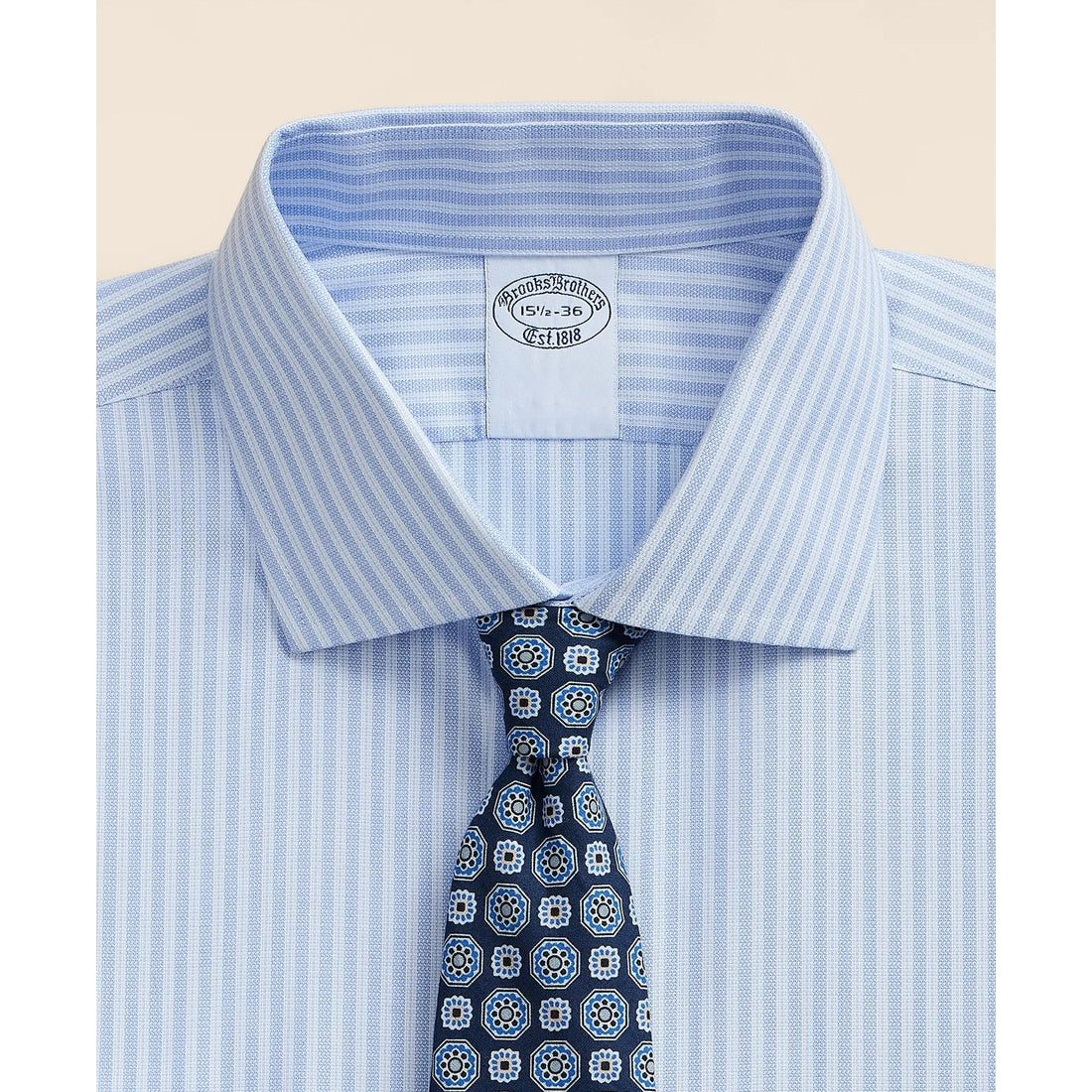 Stretch Supima Cotton Non-Iron Royal Oxford English Spread Collar, Stripe Dress Shirt