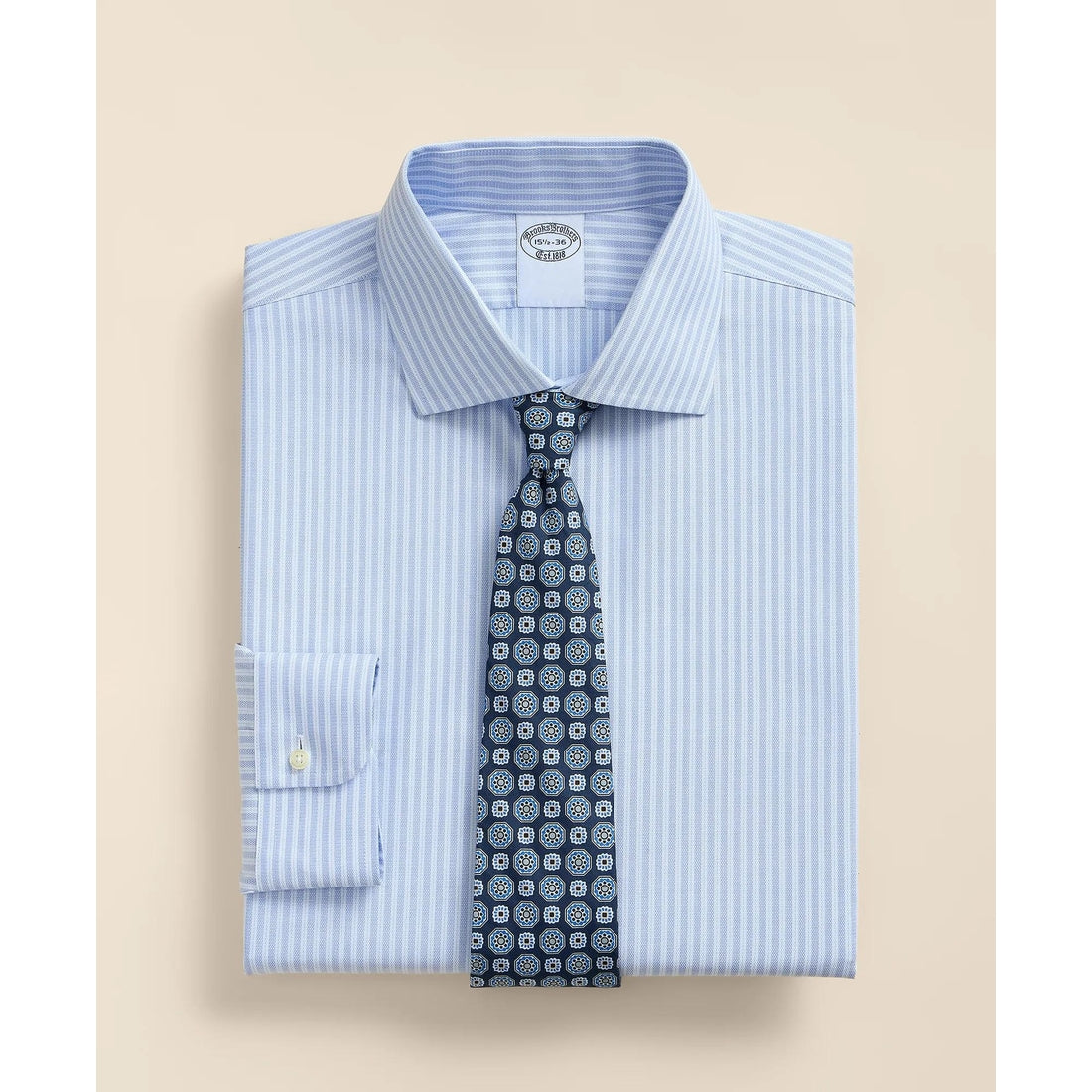 Stretch Supima Cotton Non-Iron Royal Oxford English Spread Collar, Stripe Dress Shirt