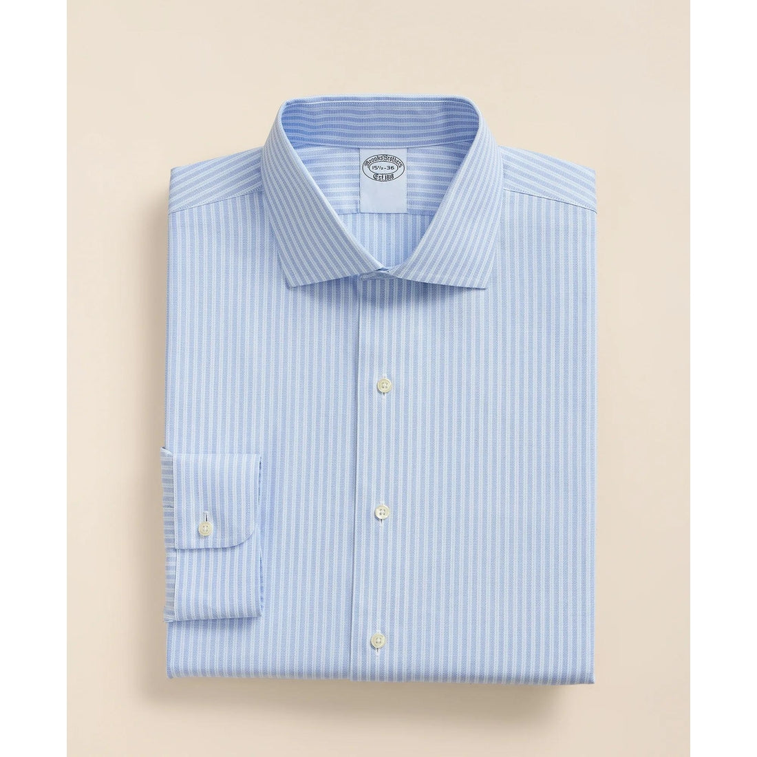 Stretch Supima Cotton Non-Iron Royal Oxford English Spread Collar, Stripe Dress Shirt