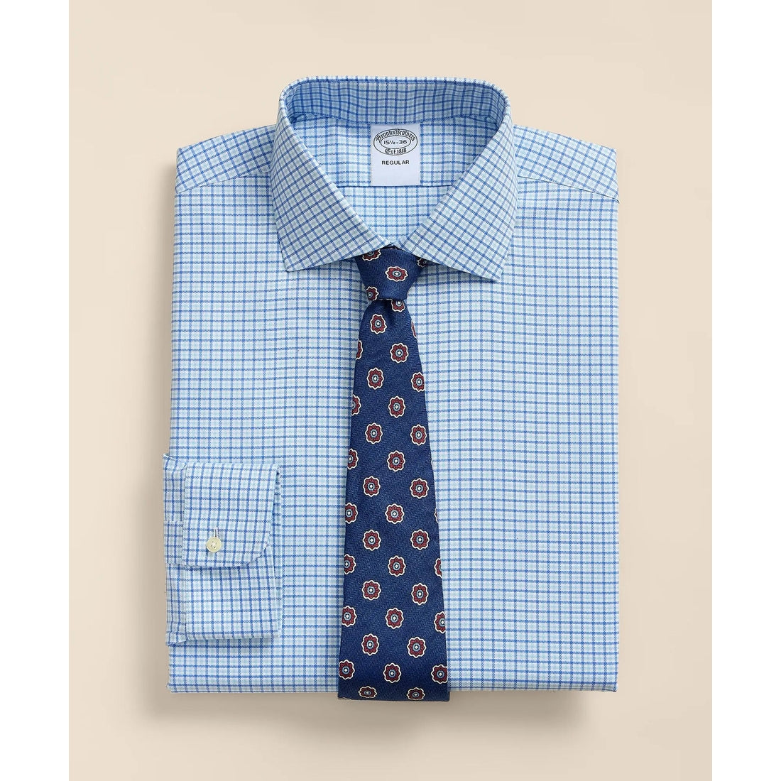 Stretch Supima Cotton Non-Iron Royal Oxford English Spread Collar, Tattersall Dress Shirt