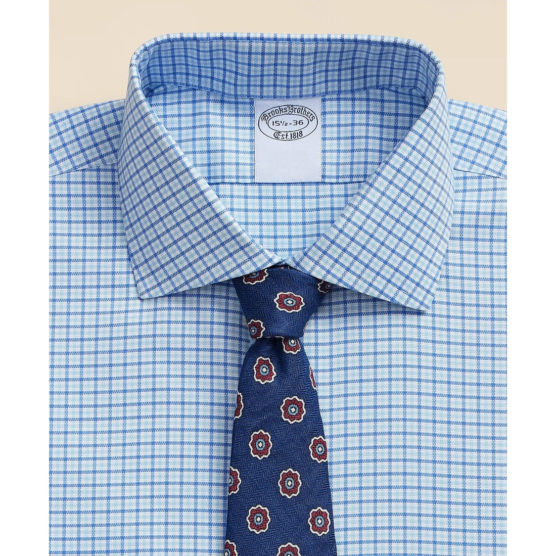 Stretch Supima Cotton Non-Iron Royal Oxford English Spread Collar, Tattersall Dress Shirt