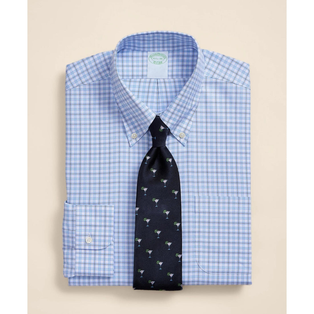 Brooks Brothers Explorer Collection Non-Iron Twill Button-Down Collar, Check Dress Shirt