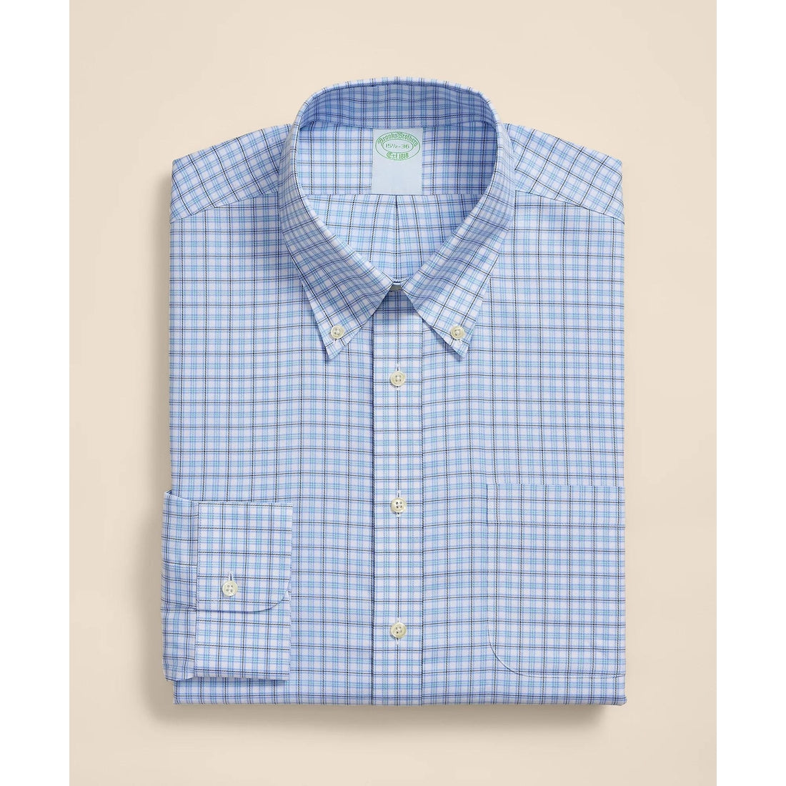 Brooks Brothers Explorer Collection Non-Iron Twill Button-Down Collar, Check Dress Shirt
