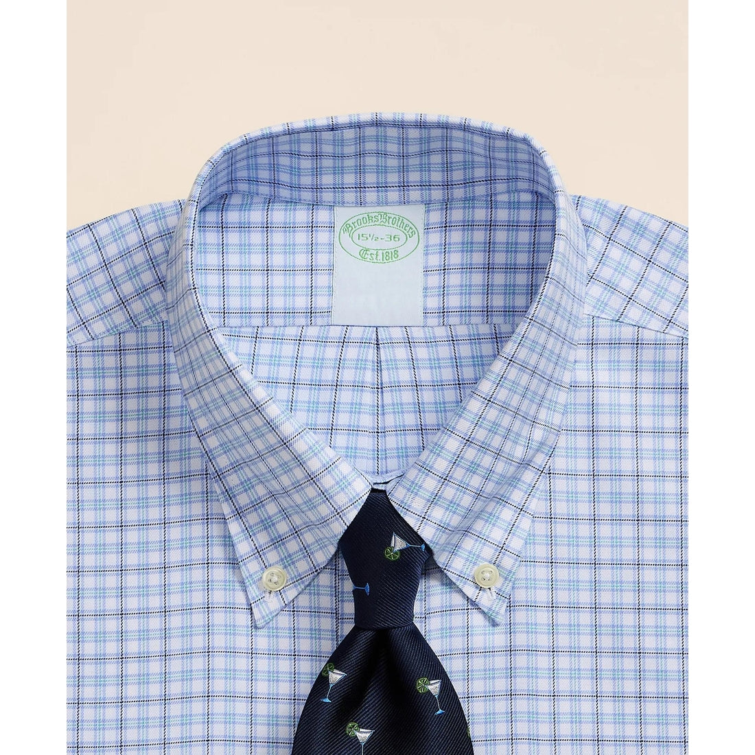 Brooks Brothers Explorer Collection Non-Iron Twill Button-Down Collar, Check Dress Shirt