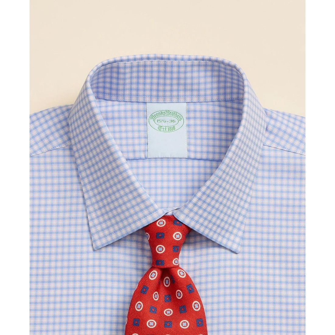 Brooks Brothers Explorer Collection Non-Iron Twill Ainsley Collar, Mini-Check Dress Shirt