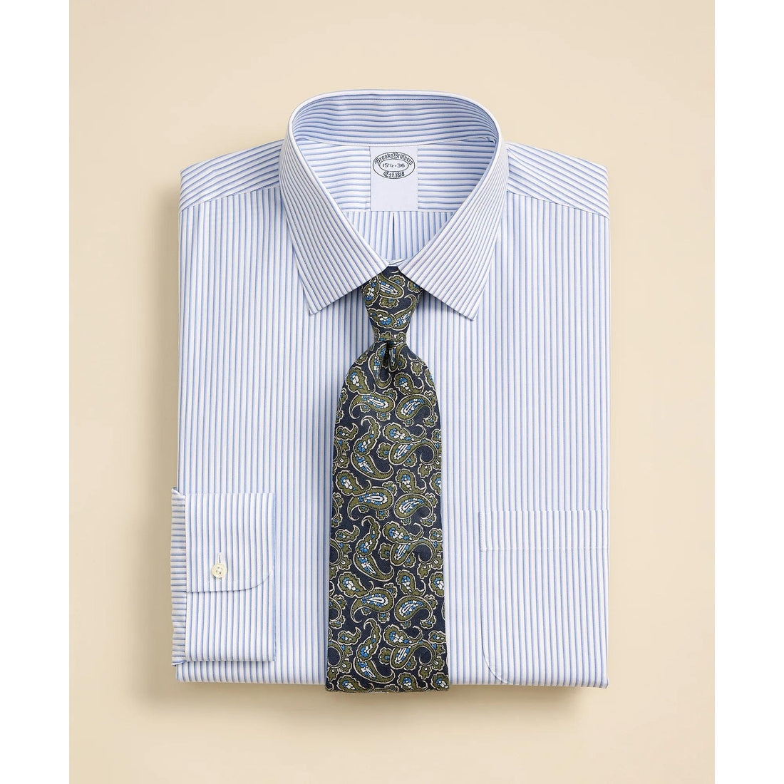 Stretch Supima Cotton Non-Iron Broadcloth Ainsley Spread Collar Striped Dress Shirt