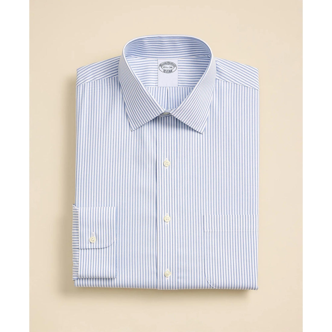Stretch Supima Cotton Non-Iron Broadcloth Ainsley Spread Collar Striped Dress Shirt