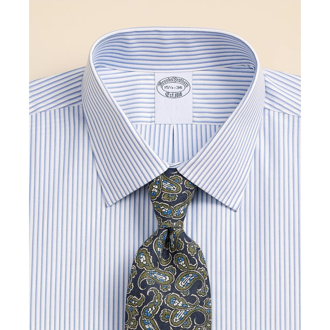 Stretch Supima Cotton Non-Iron Broadcloth Ainsley Spread Collar Striped Dress Shirt