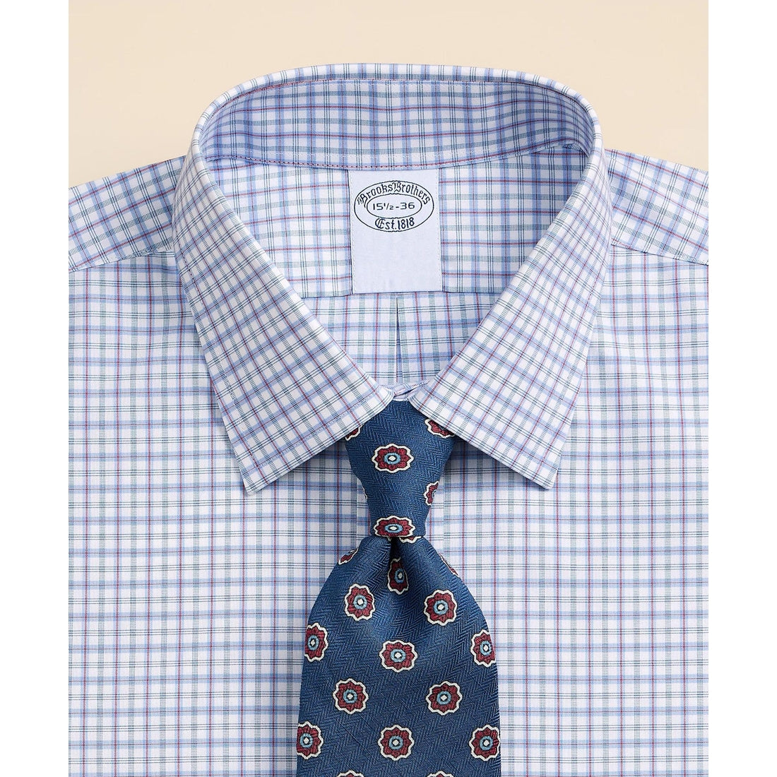 Stretch Supima Cotton Non-Iron Broadcloth Ainsley Collar Multi Check Dress Shirt