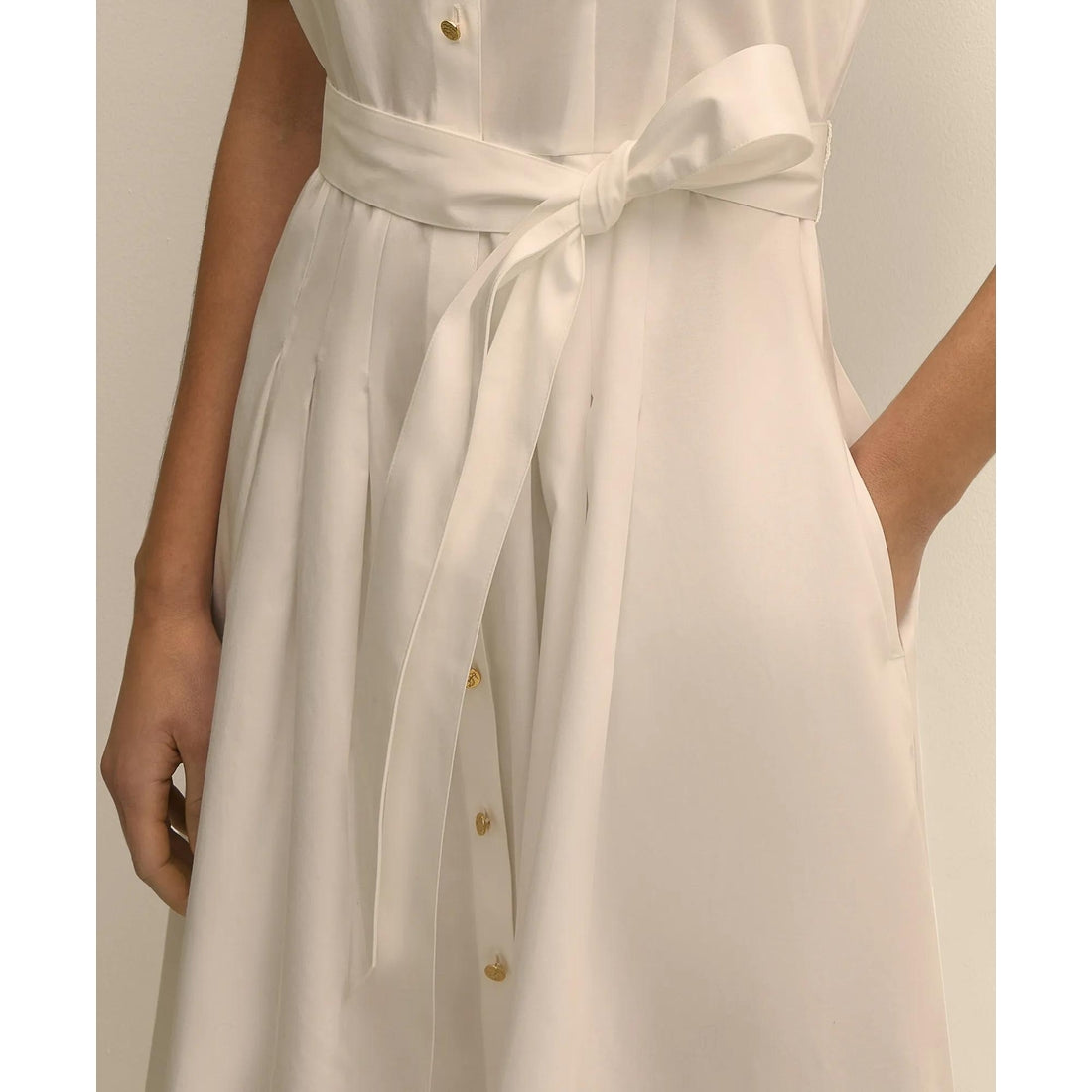 Cotton Sateen Short-Sleeve Belted Shirt Dress