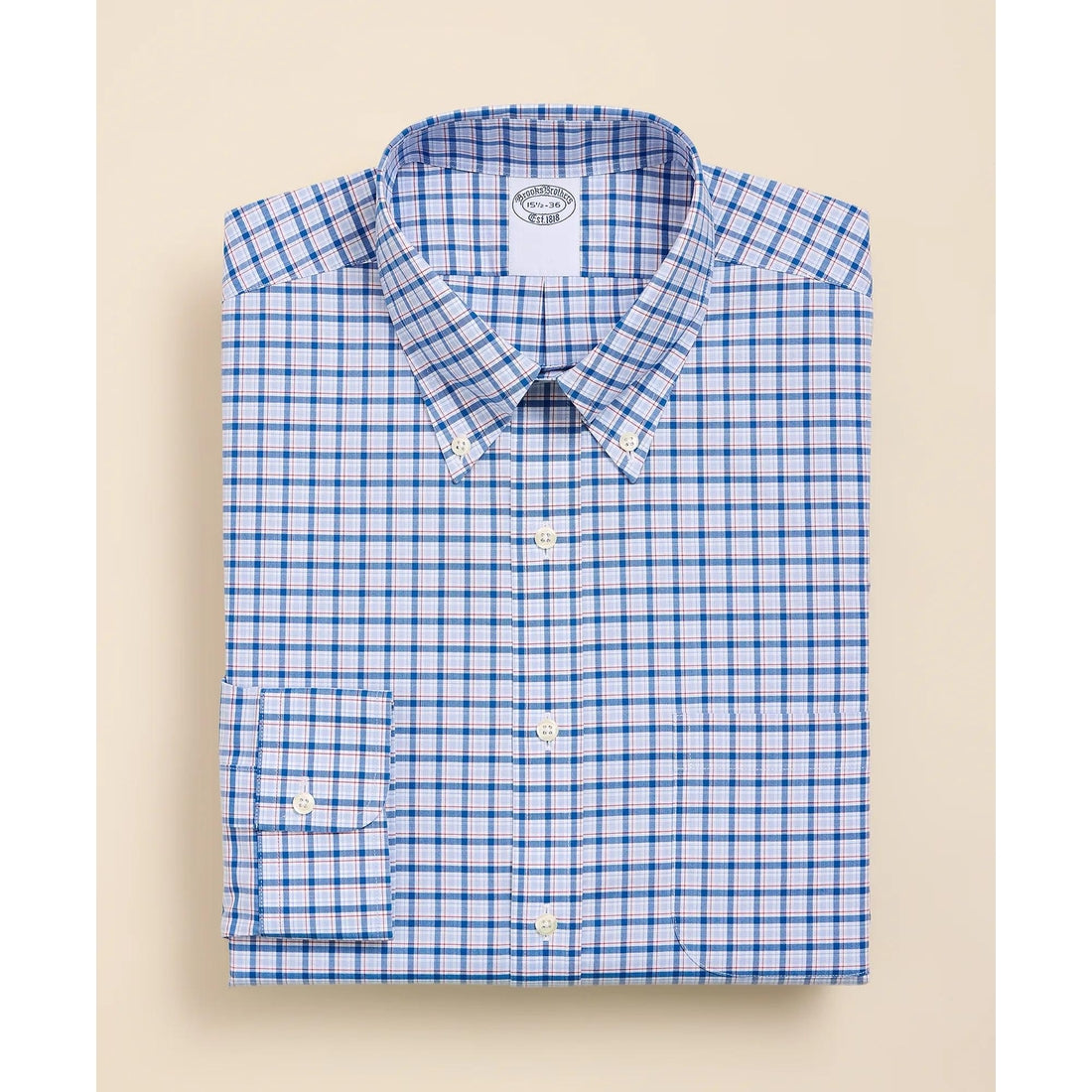 Stretch Supima Cotton Non-Iron Broadcloth Button-Down Collar Bold Check Dress Shirt