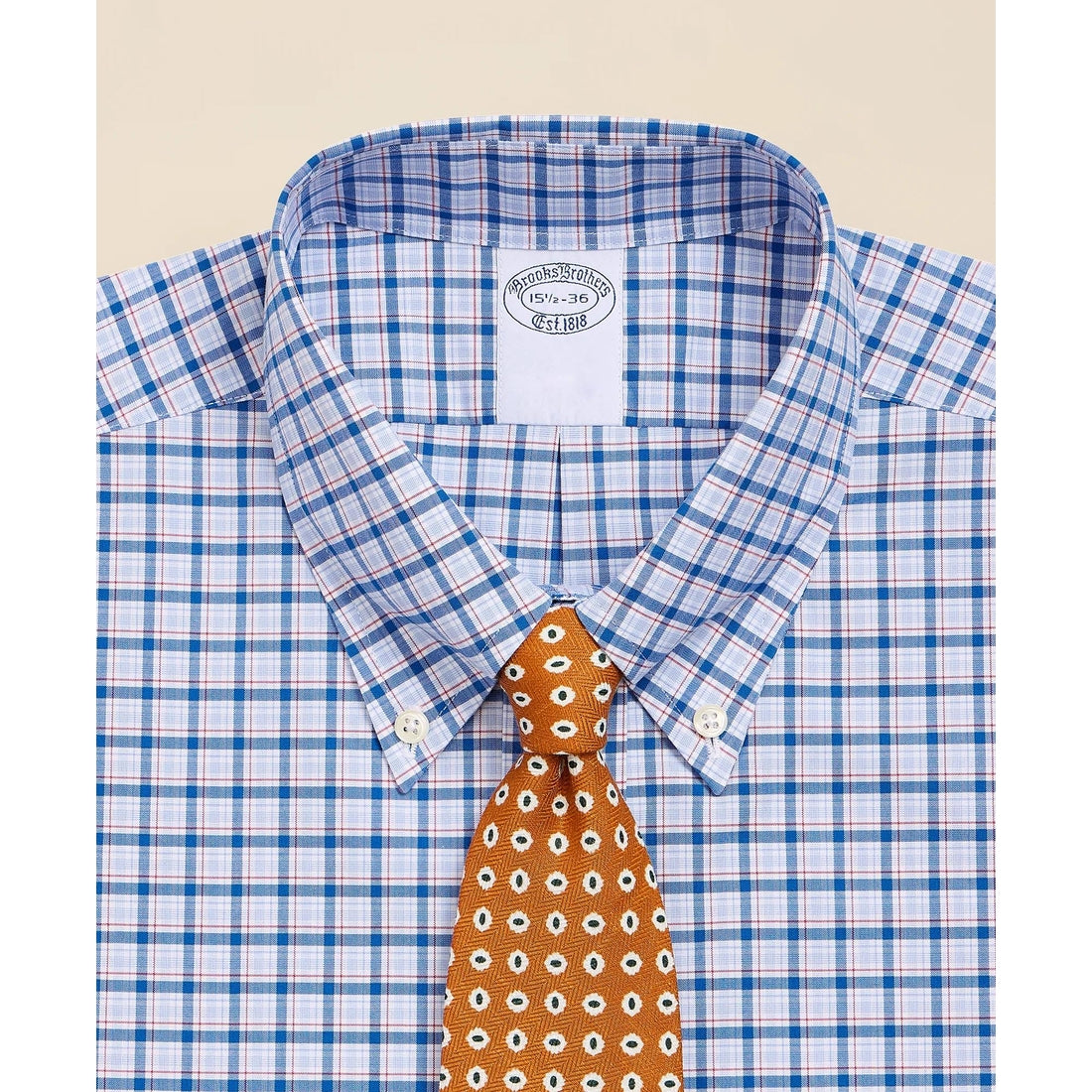 Stretch Supima Cotton Non-Iron Broadcloth Button-Down Collar Bold Check Dress Shirt