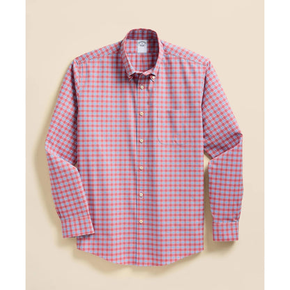 Stretch Supima Cotton Non-Iron Broadcloth Polo Button-Down Collar, Check Sport Shirt