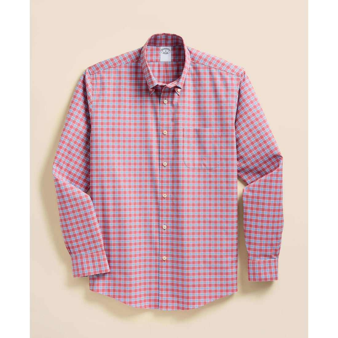 Stretch Supima Cotton Non-Iron Broadcloth Polo Button-Down Collar, Check Sport Shirt