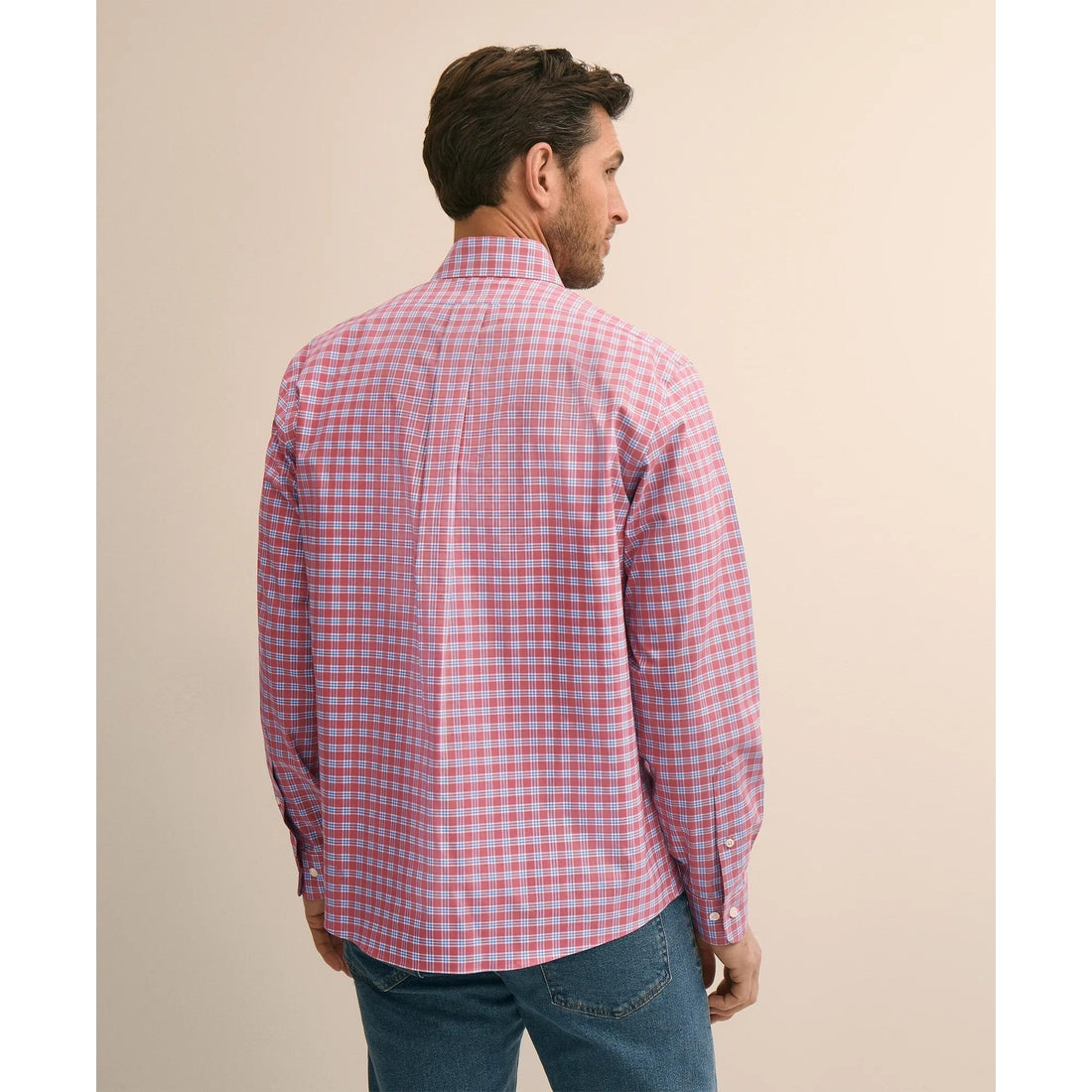 Stretch Supima Cotton Non-Iron Broadcloth Polo Button-Down Collar, Check Sport Shirt