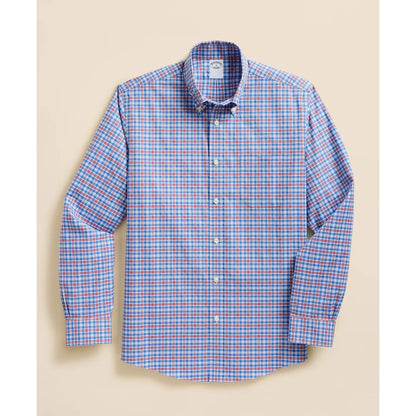 Stretch Supima Cotton Non-Iron Broadcloth Polo Button-Down Collar, Check Sport Shirt