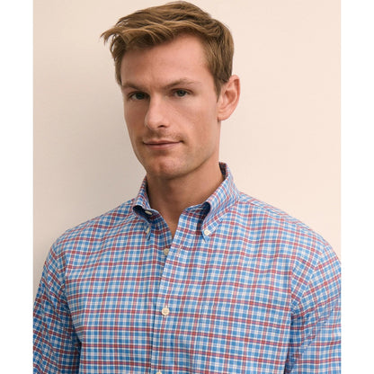 Stretch Supima Cotton Non-Iron Broadcloth Polo Button-Down Collar, Check Sport Shirt