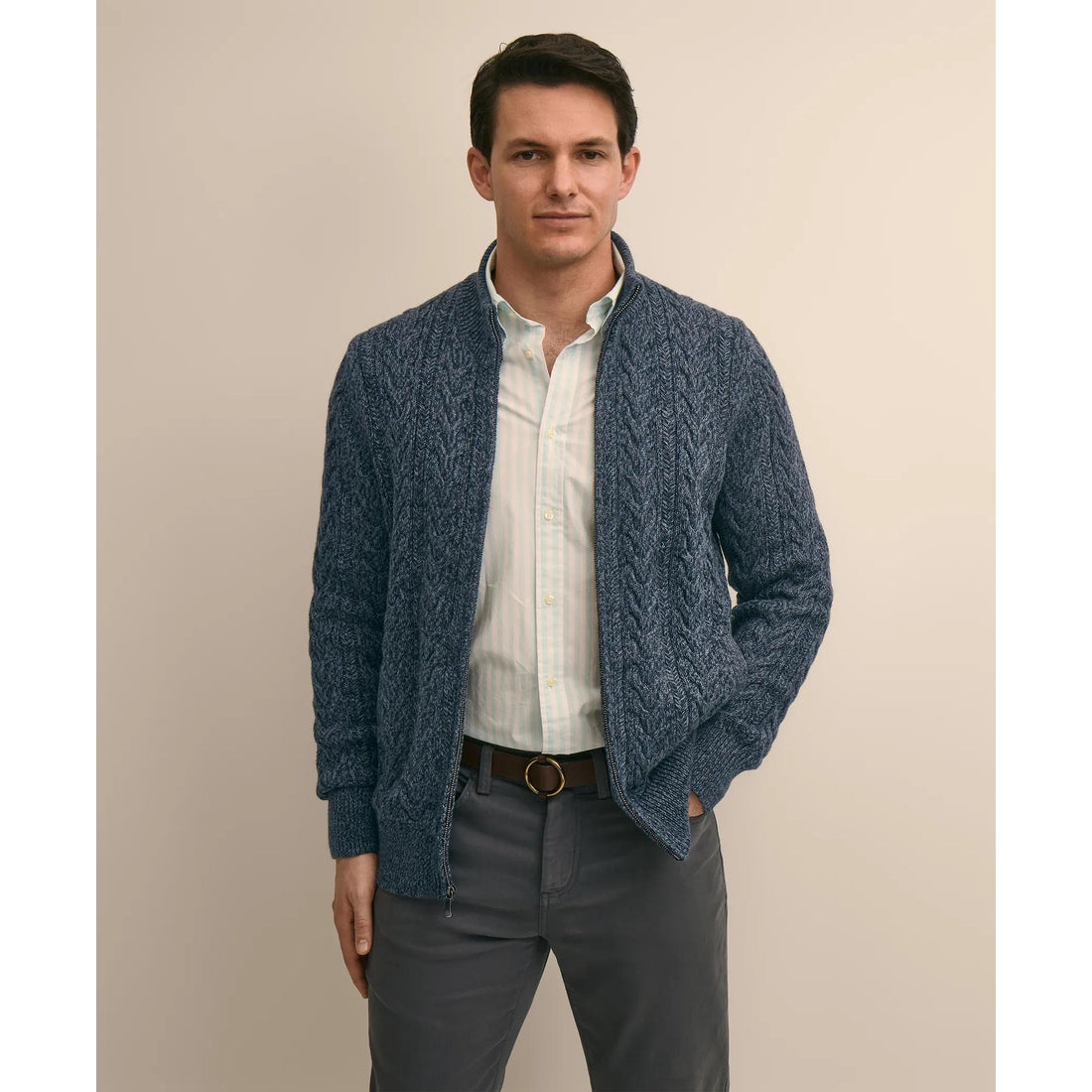 Supima Cotton Full-Zip Cable Sweater