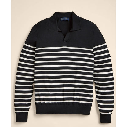 Supima Cotton Mariner Stripe Johnny Collar Sweater