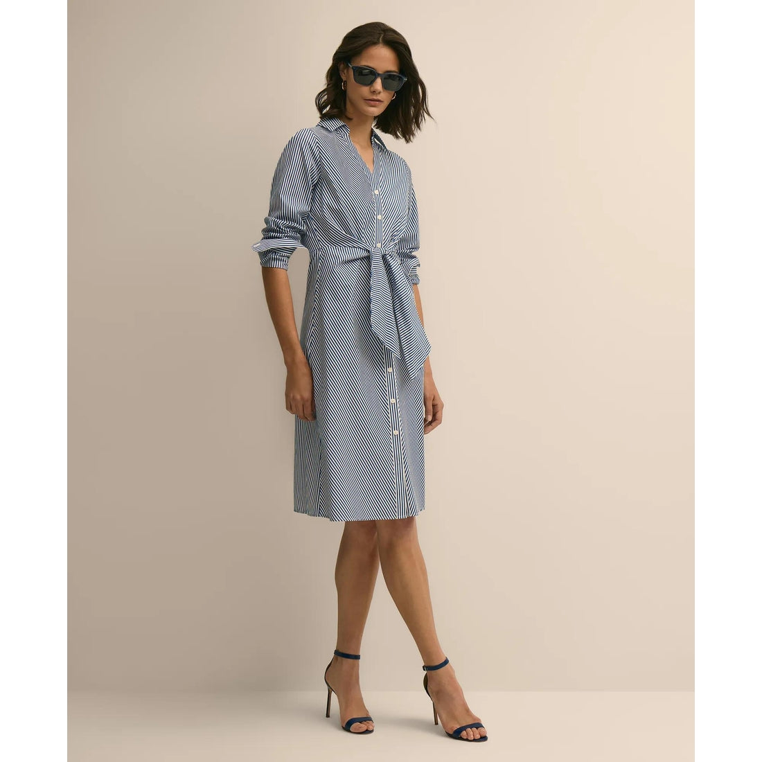 Supima Cotton Striped Tie-Waist Shirt Dress