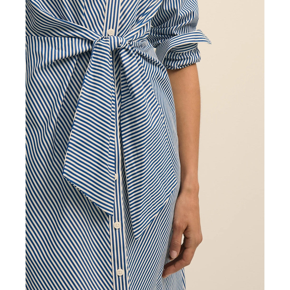 Supima Cotton Striped Tie-Waist Shirt Dress