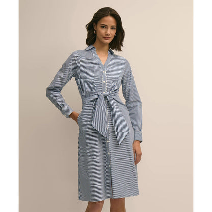 Supima Cotton Striped Tie-Waist Shirt Dress