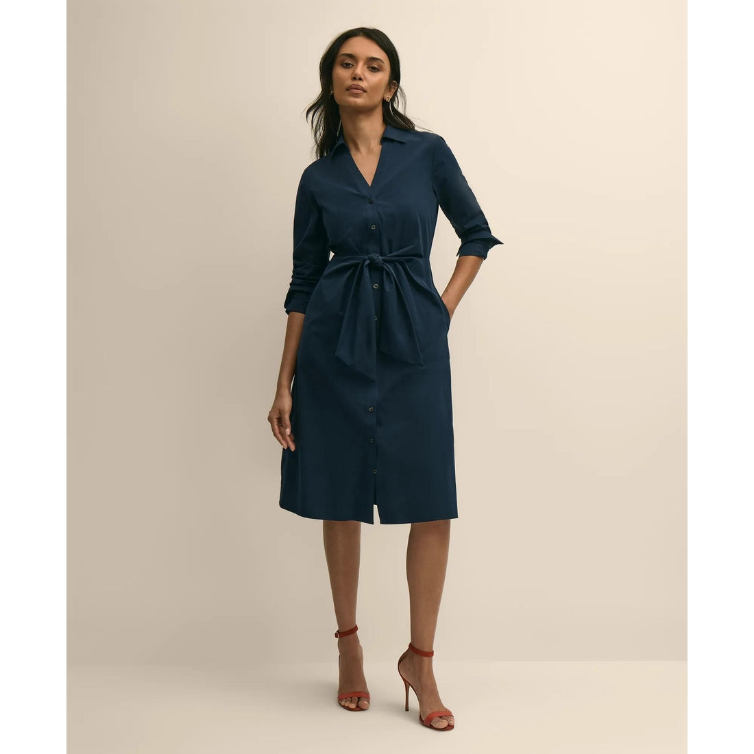 Supima Cotton Tie-Waist Shirt Dress