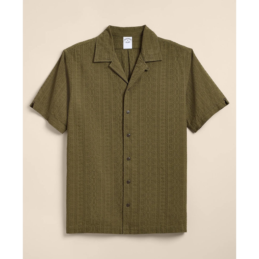 Cotton Embroidered Geo Camp Collar Short-Sleeve Shirt